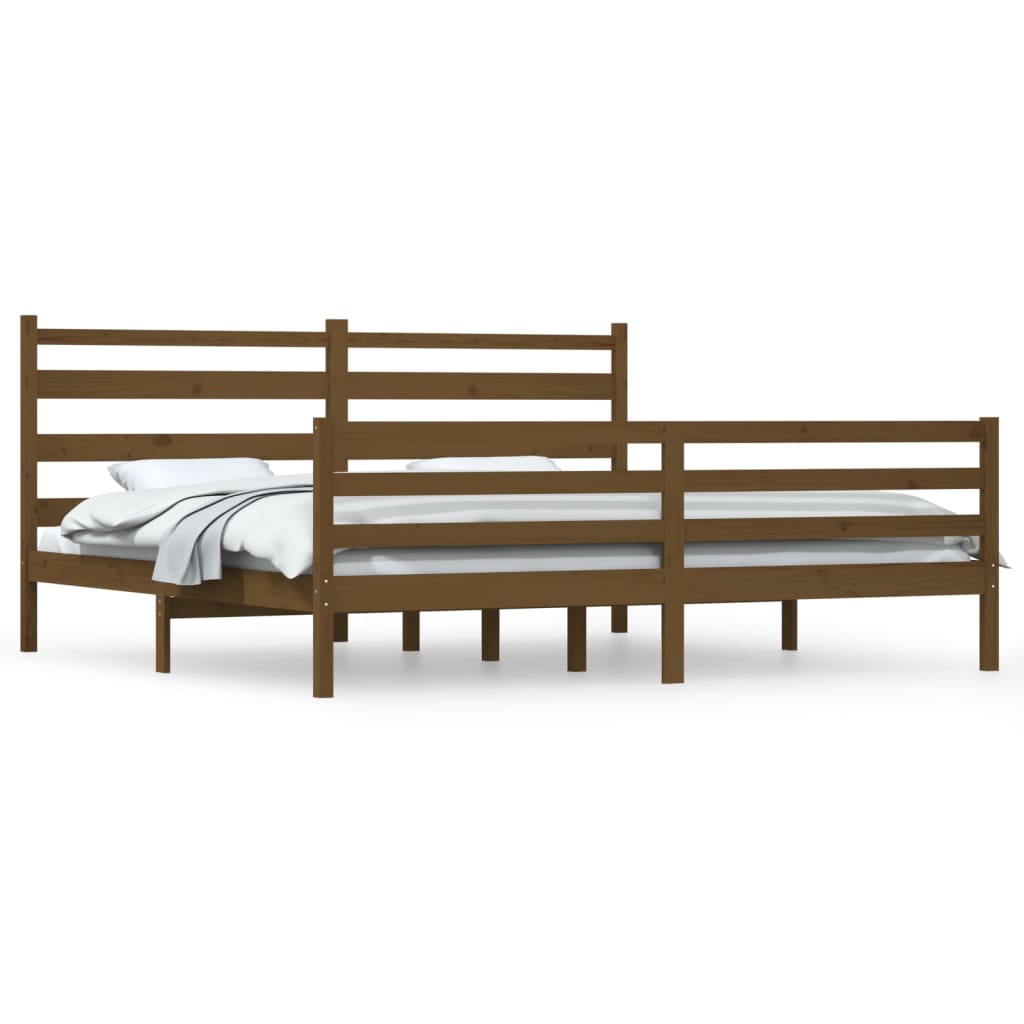 Sängynrunko täysi mänty 200x200 cm hunajanruskea - Sisustajankoti.fi