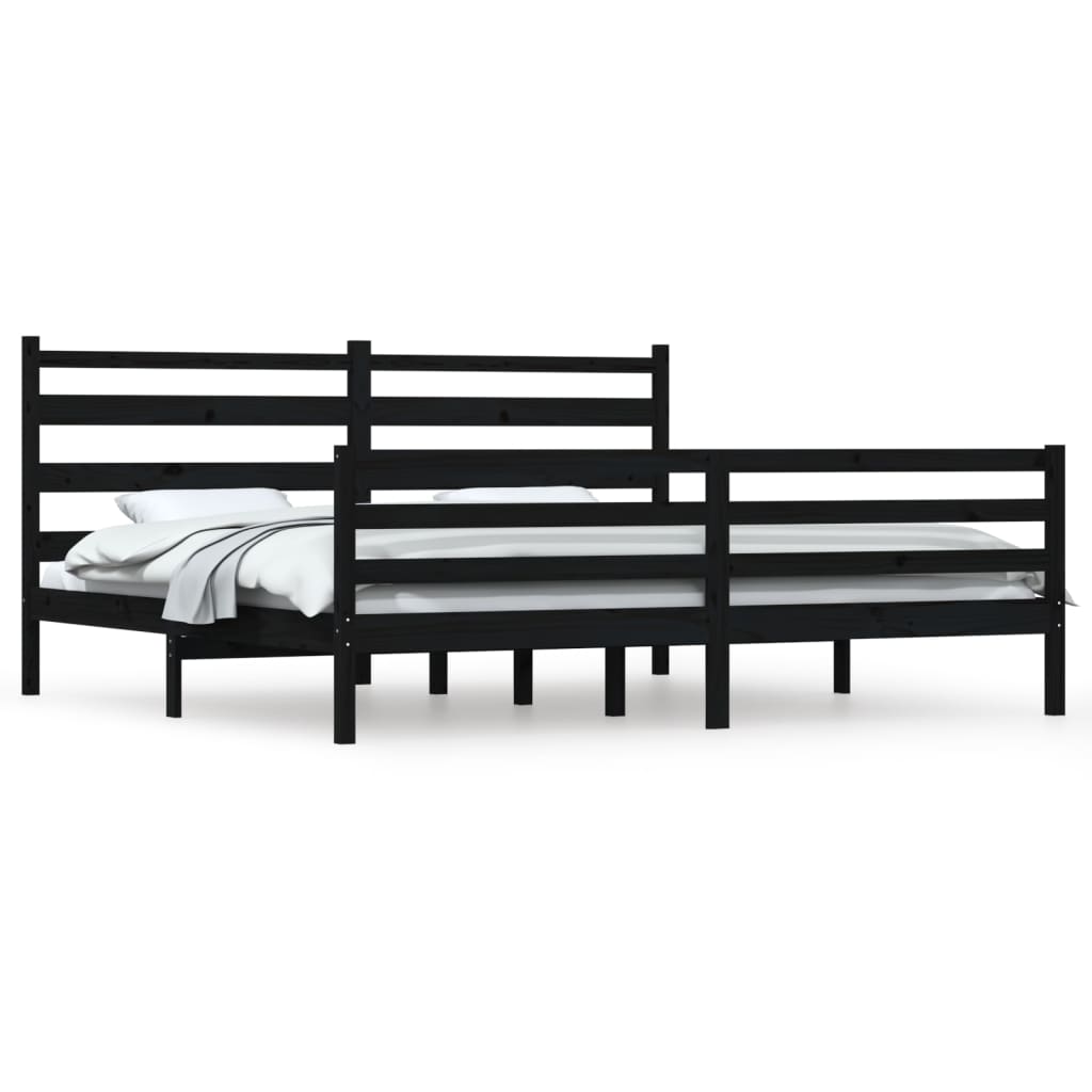 Sängynrunko täysi mänty 200x200 cm musta - Sisustajankoti.fi