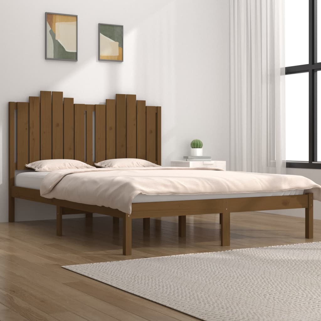 Sängynrunko hunajanruskea täysi mänty 135x190 cm 4FT6 Double - Sisustajankoti.fi