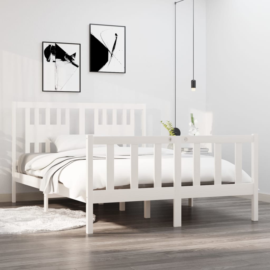 Sängynrunko valkoinen täysi puu 135x190 cm 4FT6 Double - Sisustajankoti.fi