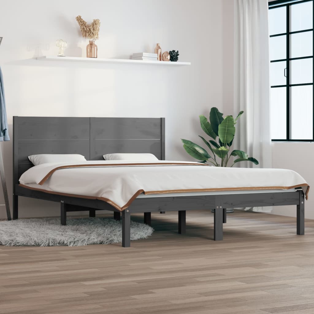 Sängynrunko harmaa täysi puu 150x200 cm 5FT King Size - Sisustajankoti.fi