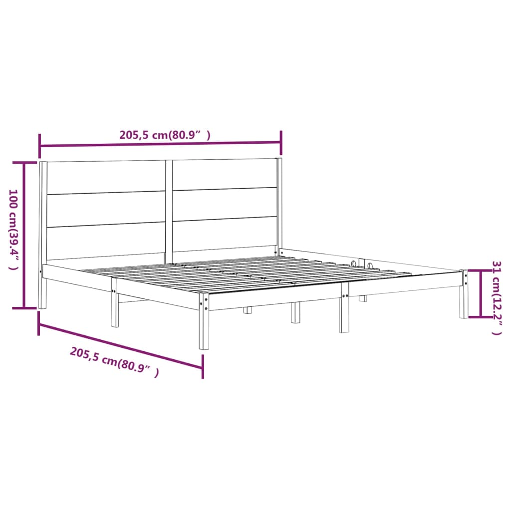 Sängynrunko musta täysi mänty 200x200 cm - Sisustajankoti.fi