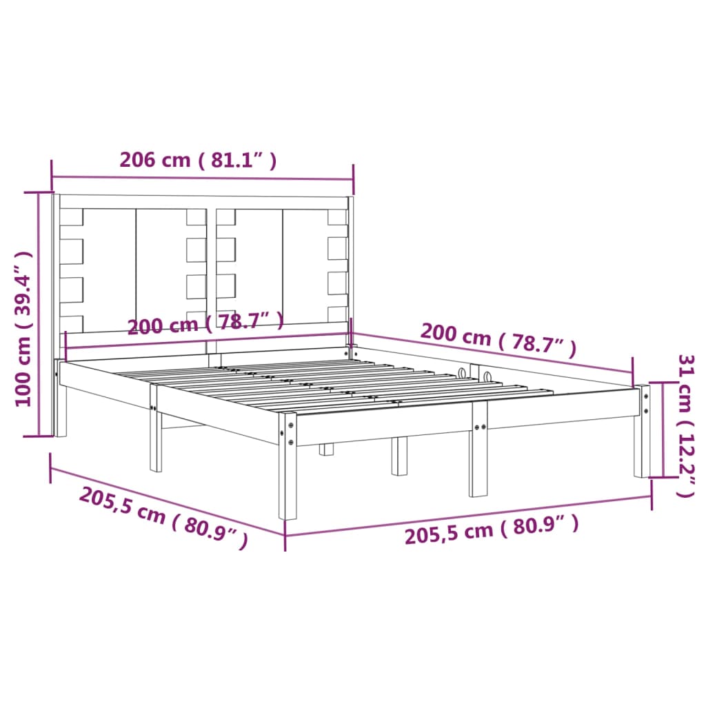 Sängynrunko musta täysi mänty 200 x 200 cm - Sisustajankoti.fi