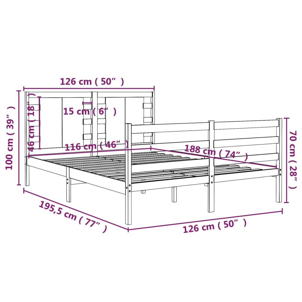 Sängynrunko valkoinen täysi mänty 120x190 cm 4FT Small Double - Sisustajankoti.fi