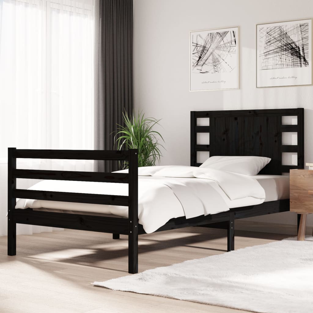 Sängynrunko musta täysi mänty 90x200 cm - Sisustajankoti.fi