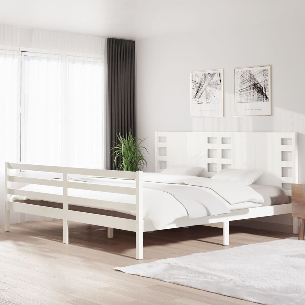 Sängynrunko valkoinen täysi mänty 200x200 cm - Sisustajankoti.fi