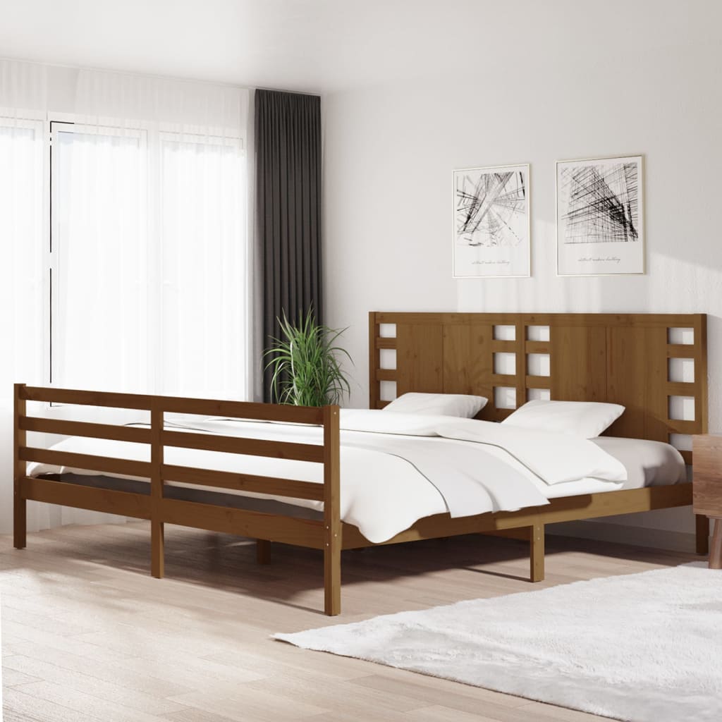 Sängynrunko hunajanruskea täysi mänty 200x200 cm - Sisustajankoti.fi