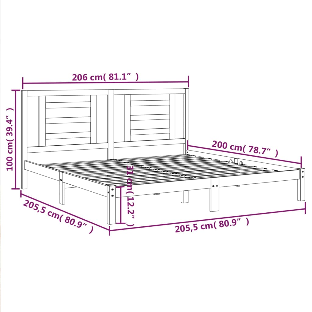 Sängynrunko musta täysi mänty 200 x 200 cm - Sisustajankoti.fi
