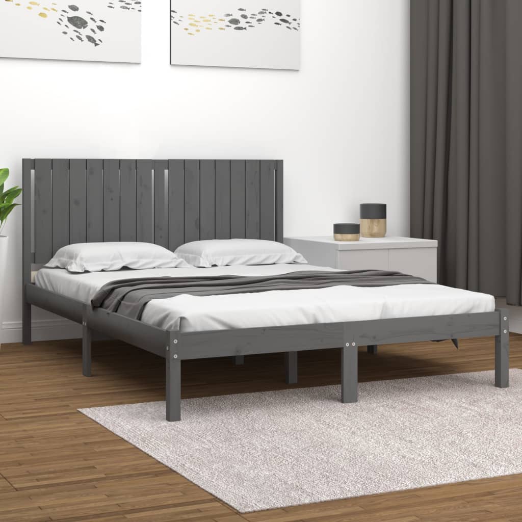 Sängynrunko harmaa täysi puu 150x200 cm 5FT King Size - Sisustajankoti.fi