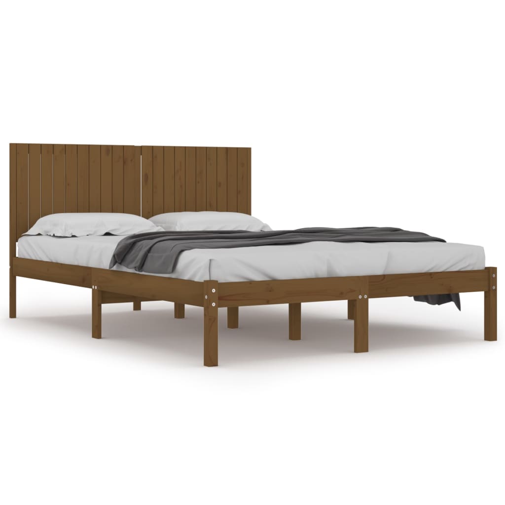 Sängynrunko hunajanruskea täysi mänty 200x200 cm - Sisustajankoti.fi
