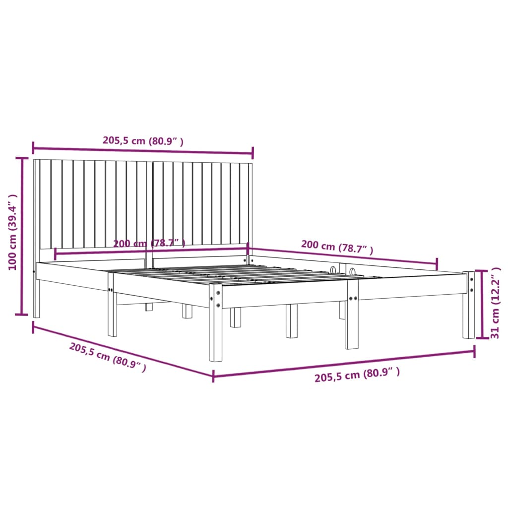 Sängynrunko musta täysi mänty 200x200 cm - Sisustajankoti.fi