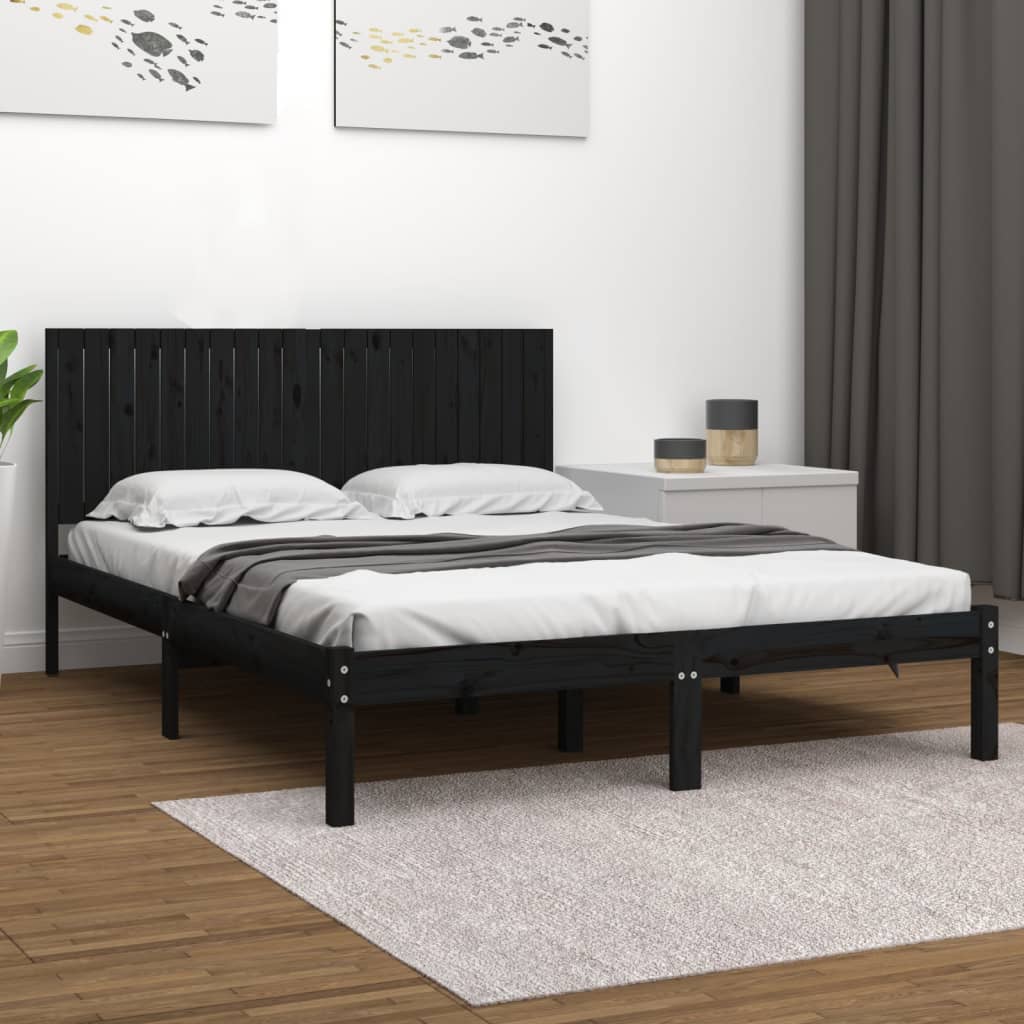 Sängynrunko musta täysi mänty 200x200 cm - Sisustajankoti.fi