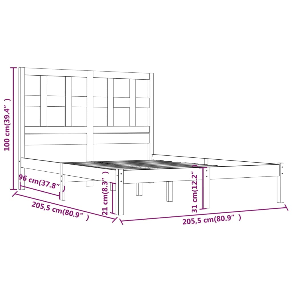 Sängynrunko hunajanruskea täysi mänty 200x200 cm - Sisustajankoti.fi