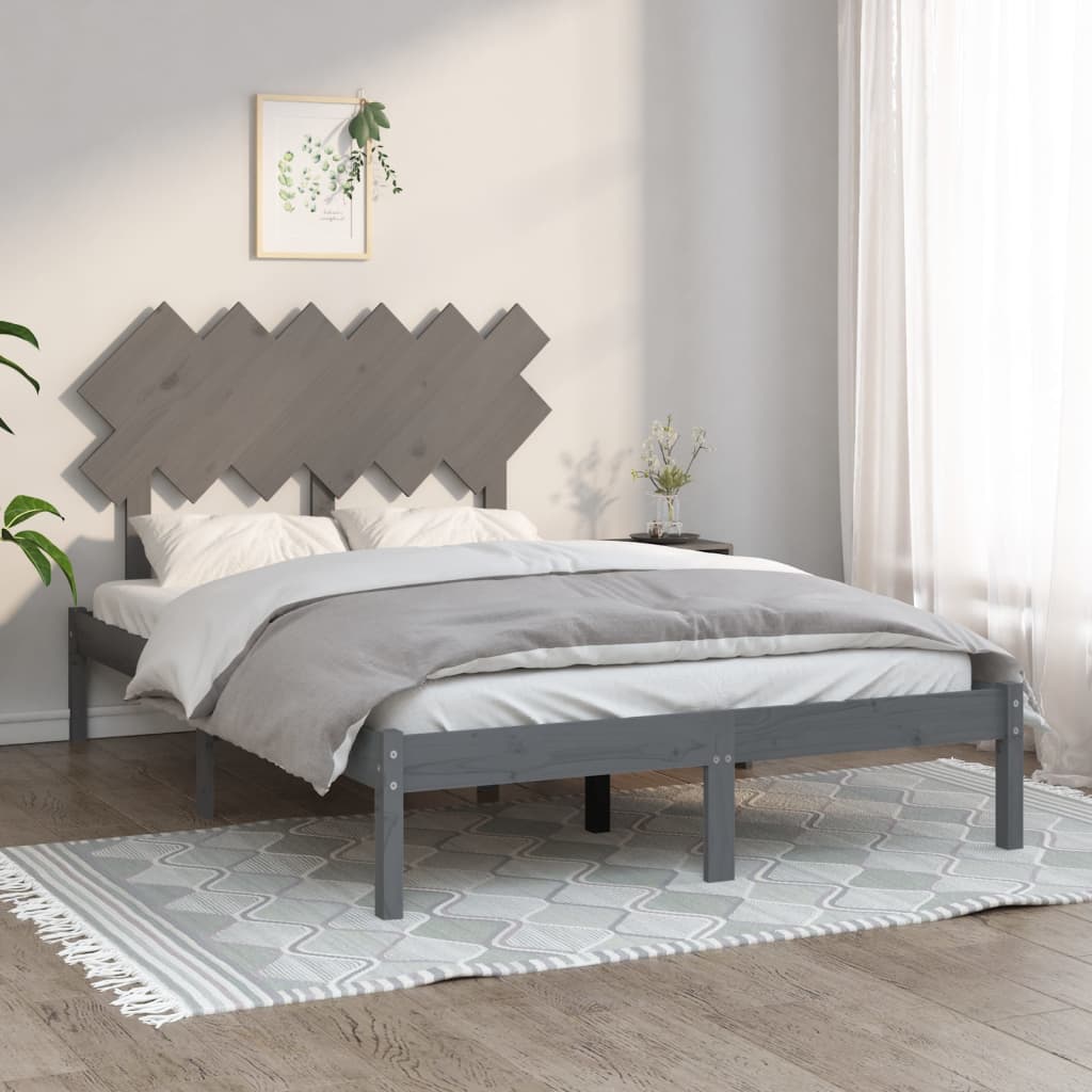 Sängynrunko harmaa 135x190 cm 4FT6 Double täysi puu - Sisustajankoti.fi