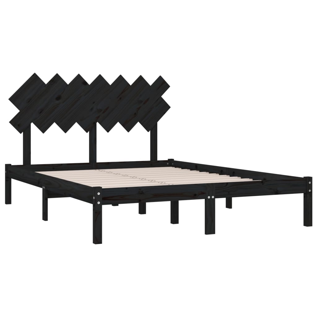 Sängynrunko musta 140x190 cm täysi puu - Sisustajankoti.fi