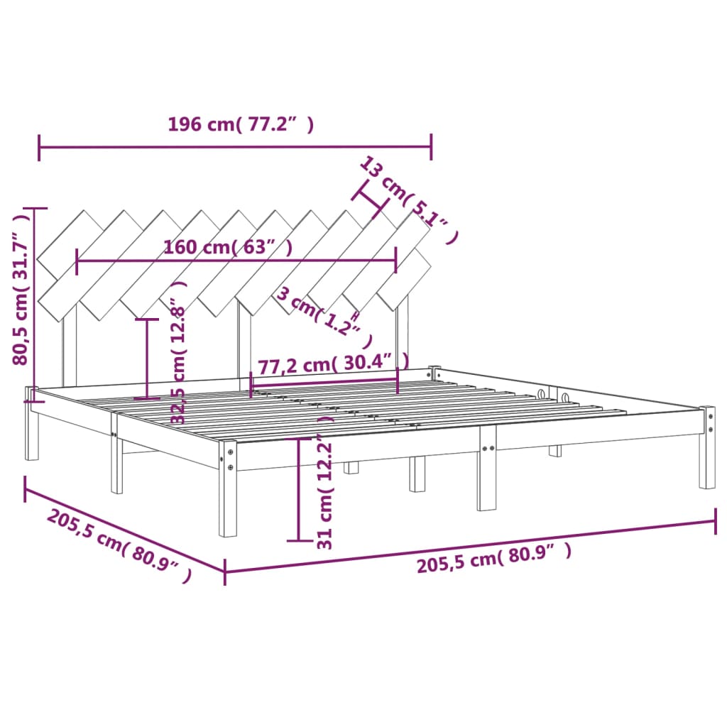 Sängynrunko musta täysi mänty 200x200 cm - Sisustajankoti.fi