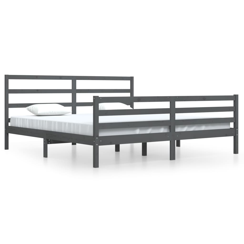 Sängynrunko harmaa täysi mänty 200 x 200 cm - Sisustajankoti.fi