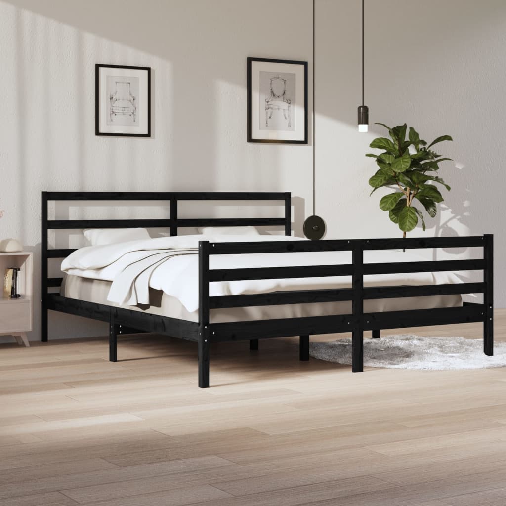 Sängynrunko musta täysi mänty 200 x 200 cm - Sisustajankoti.fi