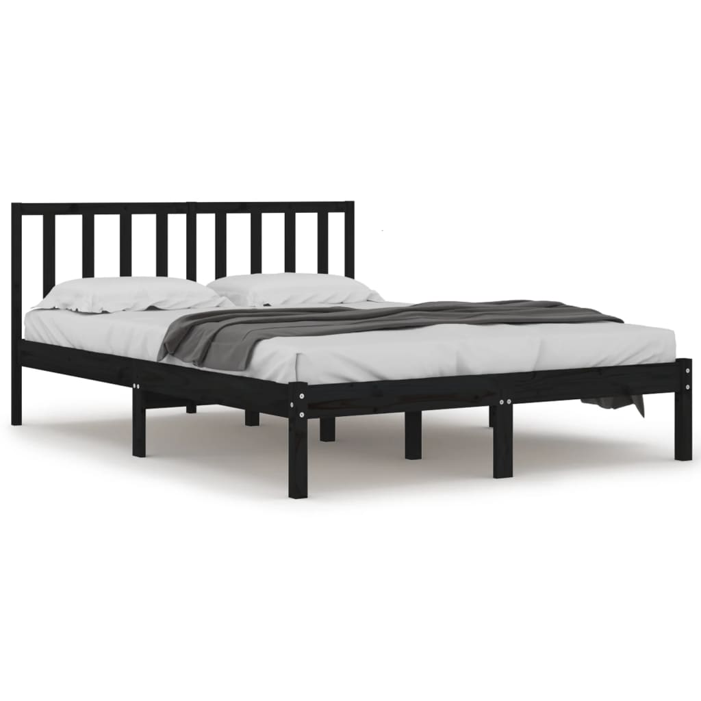 Sängynrunko musta täysi mänty 135x190 cm 4FT6 Double - Sisustajankoti.fi