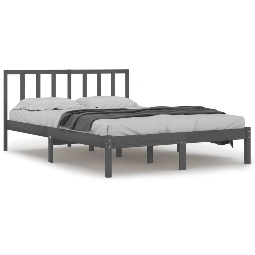 Sängynrunko harmaa täysi mänty 135x190 cm 4FT6 Double - Sisustajankoti.fi