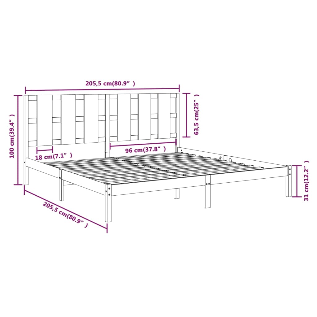 Sängynrunko hunajanruskea täysi mänty 200x200 cm - Sisustajankoti.fi