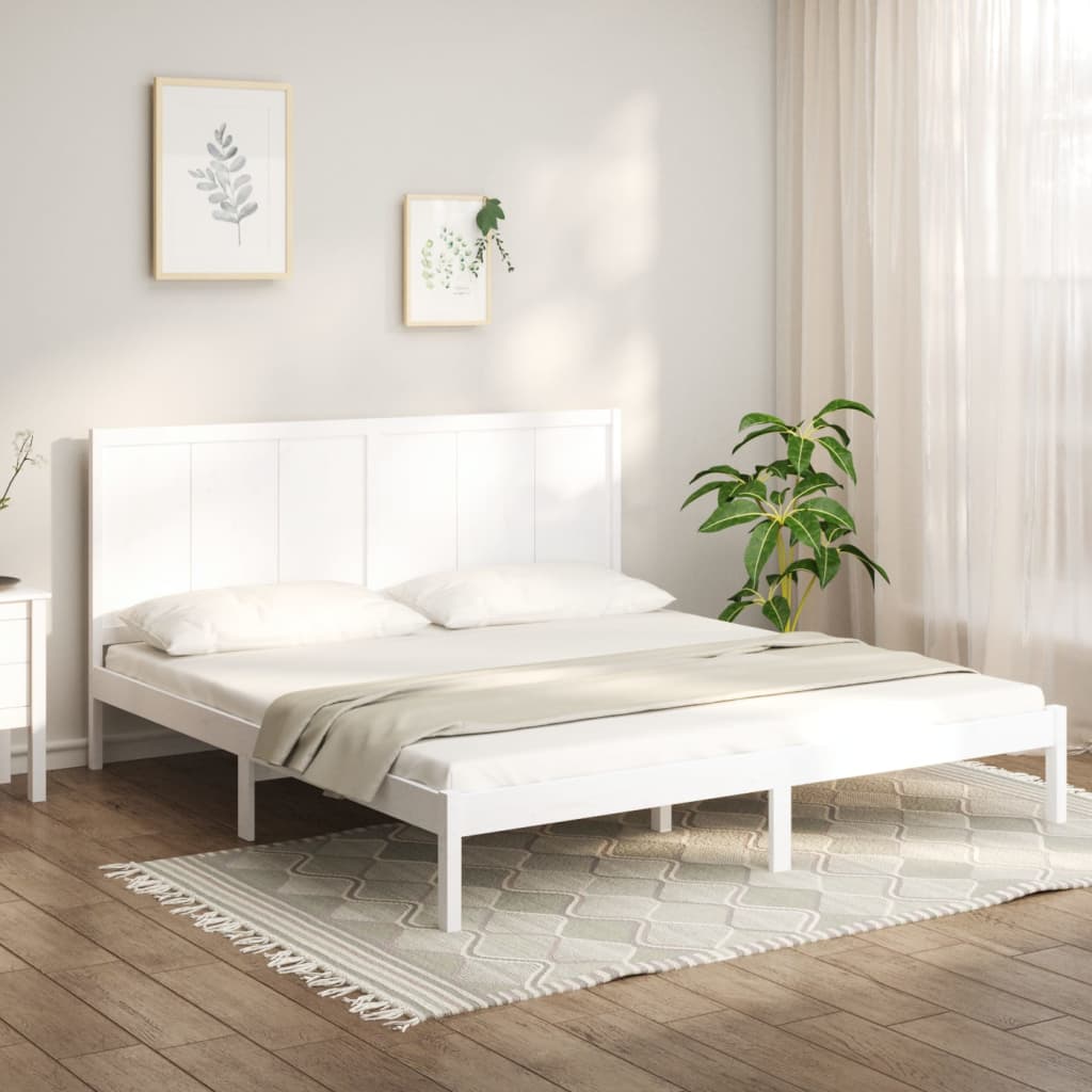 Sängynrunko valkoinen täysi mänty 200x200 cm - Sisustajankoti.fi