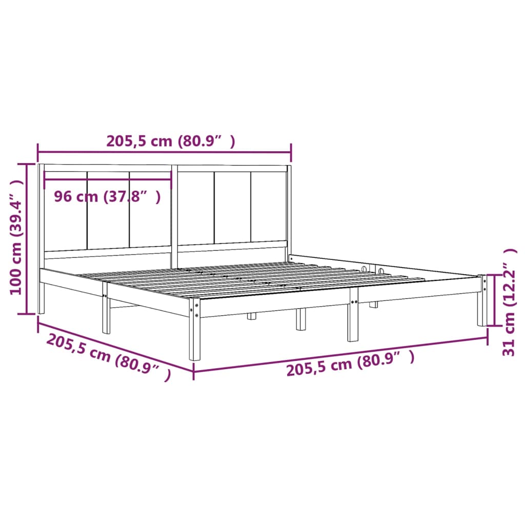 Sängynrunko musta täysi mänty 200 x 200 cm - Sisustajankoti.fi