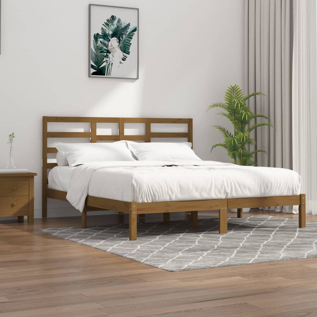 Sängynrunko hunajanruskea täysi puu 200x200 cm - Sisustajankoti.fi