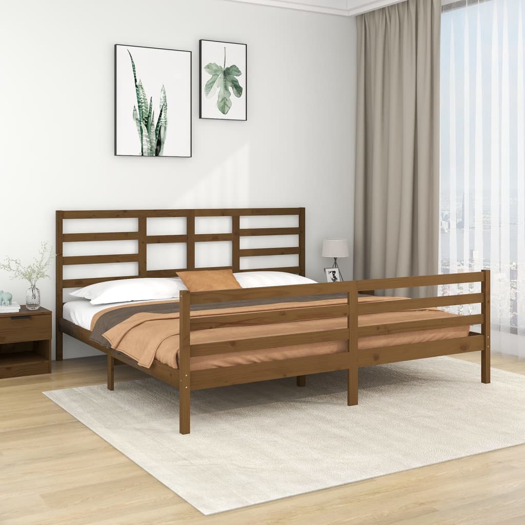 Sängynrunko hunajanruskea täysi puu 200x200 cm - Sisustajankoti.fi