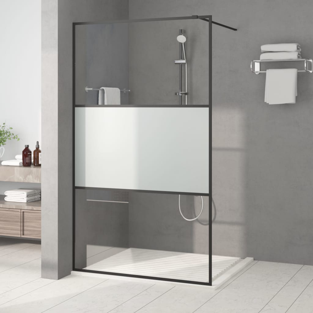 Walk-in suihkuseinäke musta 115x195 cm puolihuurrettu ESG-lasi - Sisustajankoti.fi