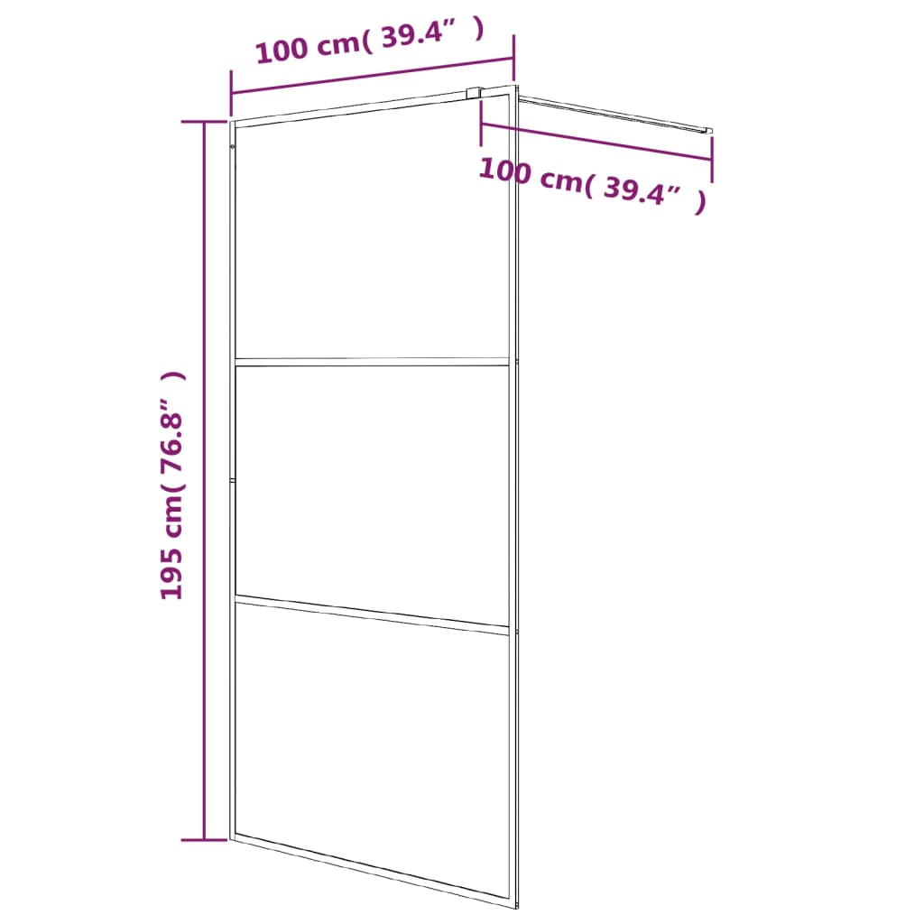 Walk-in suihkuseinäke musta 100x195 cm huurrettu ESG-lasi - Sisustajankoti.fi