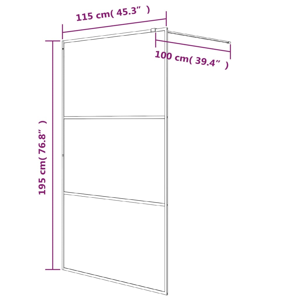 Walk-in suihkuseinäke musta 115x195 cm huurrettu ESG-lasi - Sisustajankoti.fi