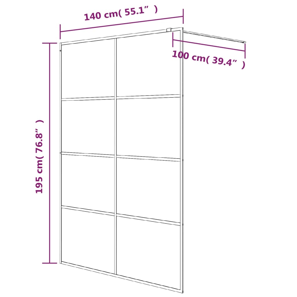 Walk-in suihkuseinäke musta 140x195 cm puolihuurrettu ESG-lasi - Sisustajankoti.fi