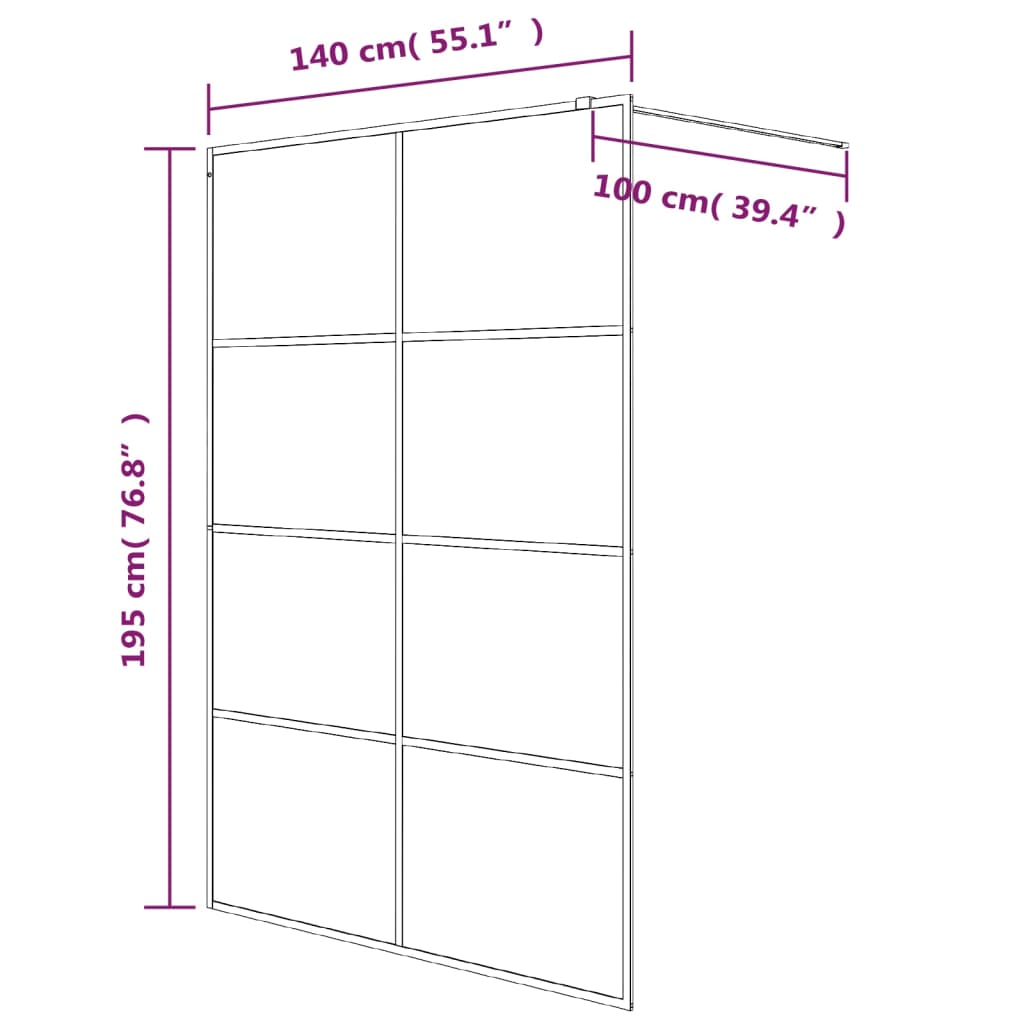 Walk-in suihkuseinäke musta 140x195 cm huurrettu ESG-lasi - Sisustajankoti.fi