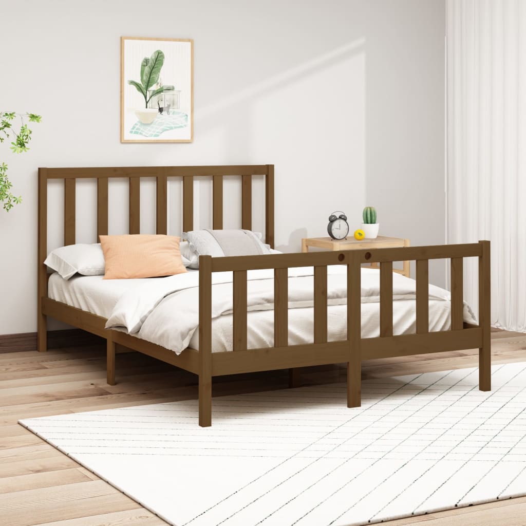 Sängynrunko hunajanruskea täysi mänty 150x200 cm 5FT King Size - Sisustajankoti.fi