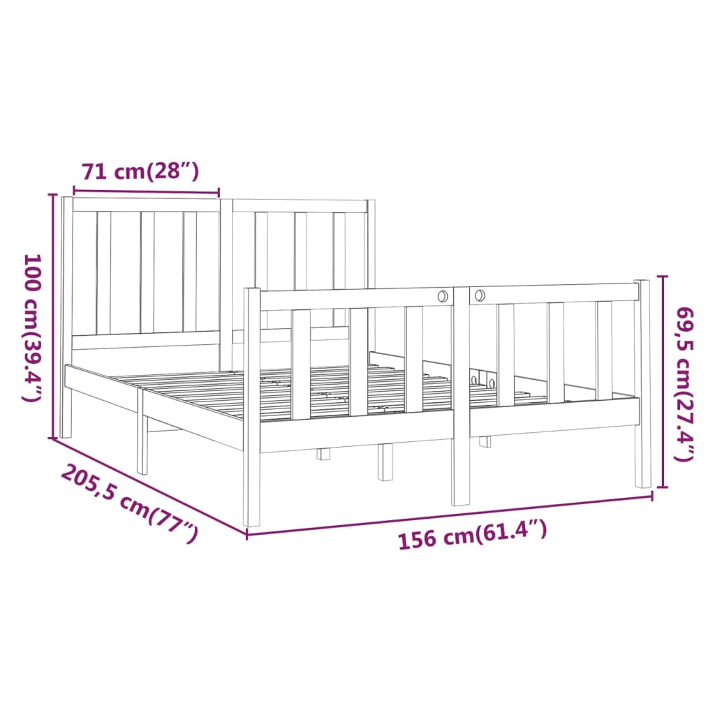 Sängynrunko musta täysi mänty 150x200 cm 5FT King Size - Sisustajankoti.fi