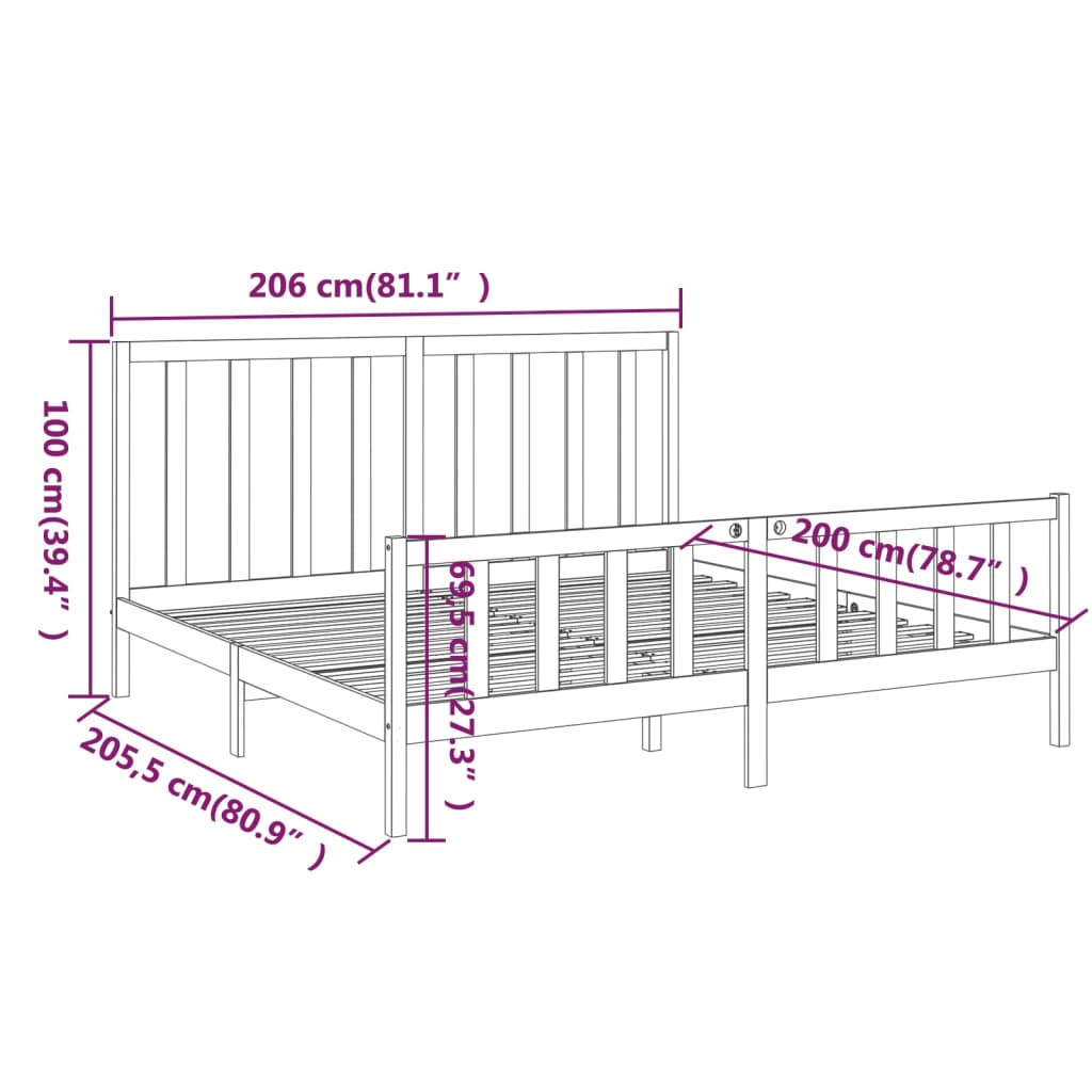Sängynrunko musta täysi mänty 200 x 200 cm - Sisustajankoti.fi