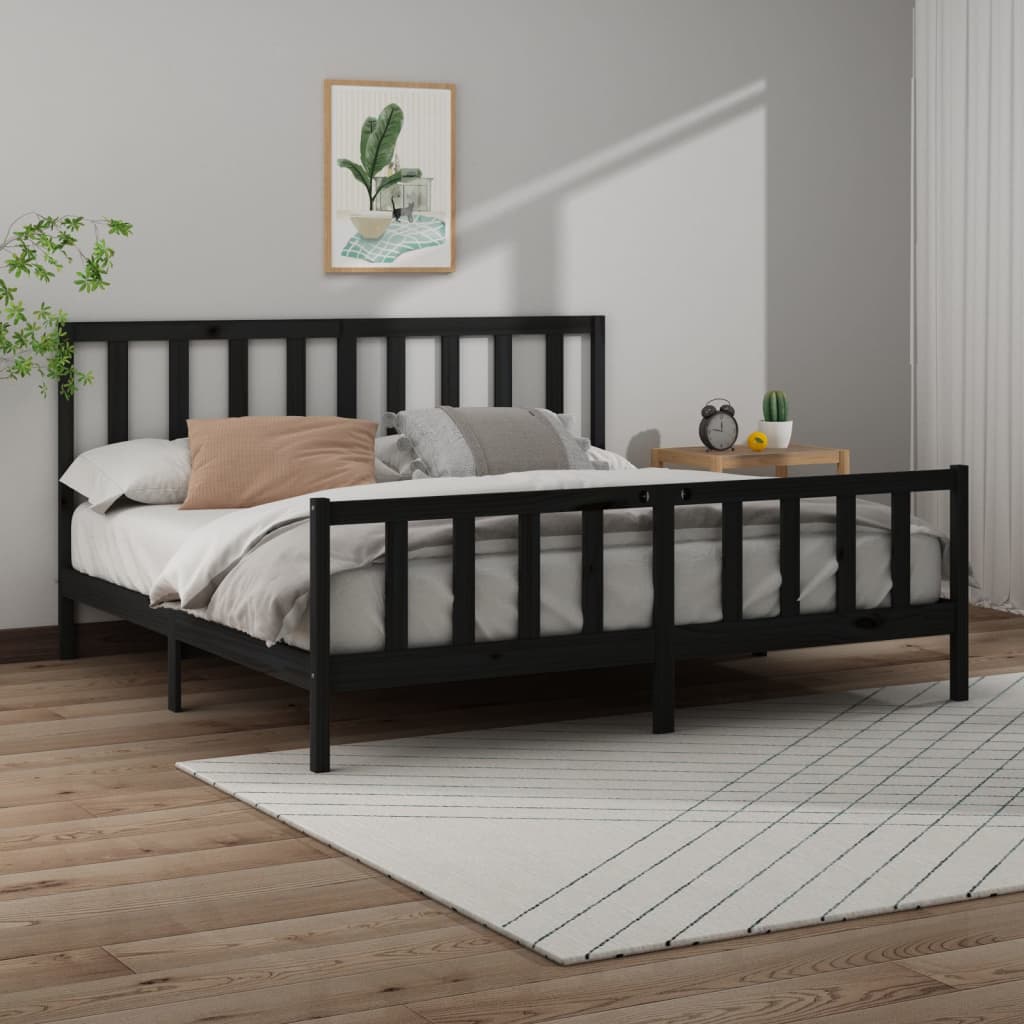 Sängynrunko musta täysi mänty 200 x 200 cm - Sisustajankoti.fi