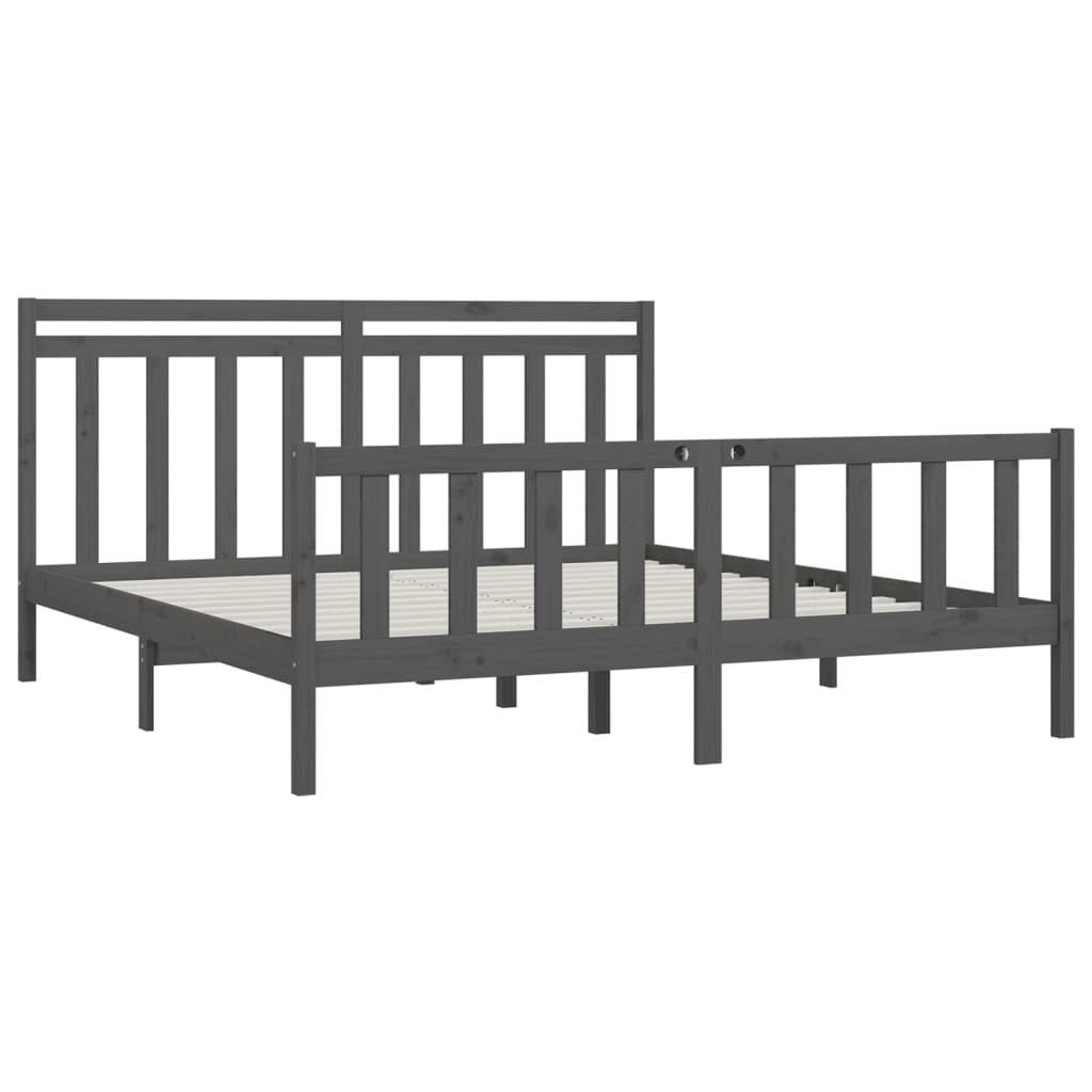 Sängynrunko harmaa täysi mänty 200 x 200 cm - Sisustajankoti.fi