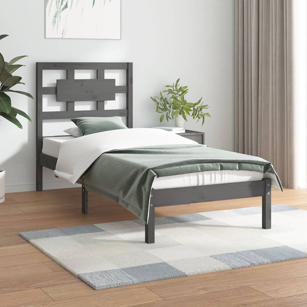 Sängynrunko harmaa täysi mänty 100x200 cm - Sisustajankoti.fi