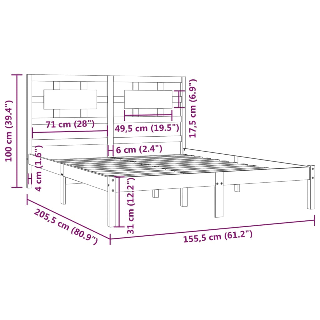 Sängynrunko hunajanruskea täysi mänty 150x200 cm 5FT King Size - Sisustajankoti.fi