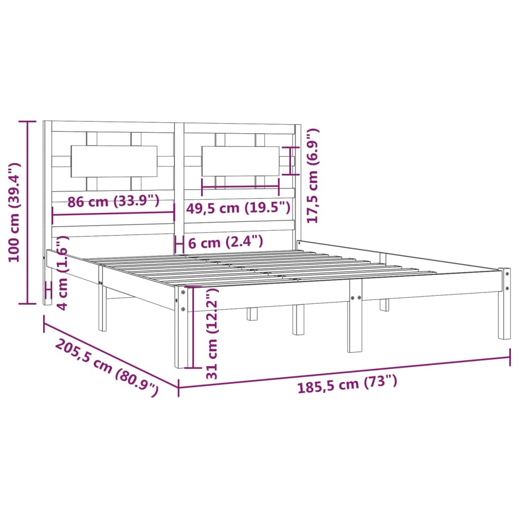 Sängynrunko harmaa täysi mänty 180x200 cm 6FT Super King - Sisustajankoti.fi