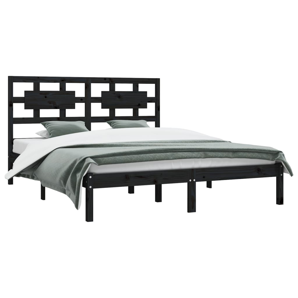 Sängynrunko musta täysi mänty 200x200 cm - Sisustajankoti.fi