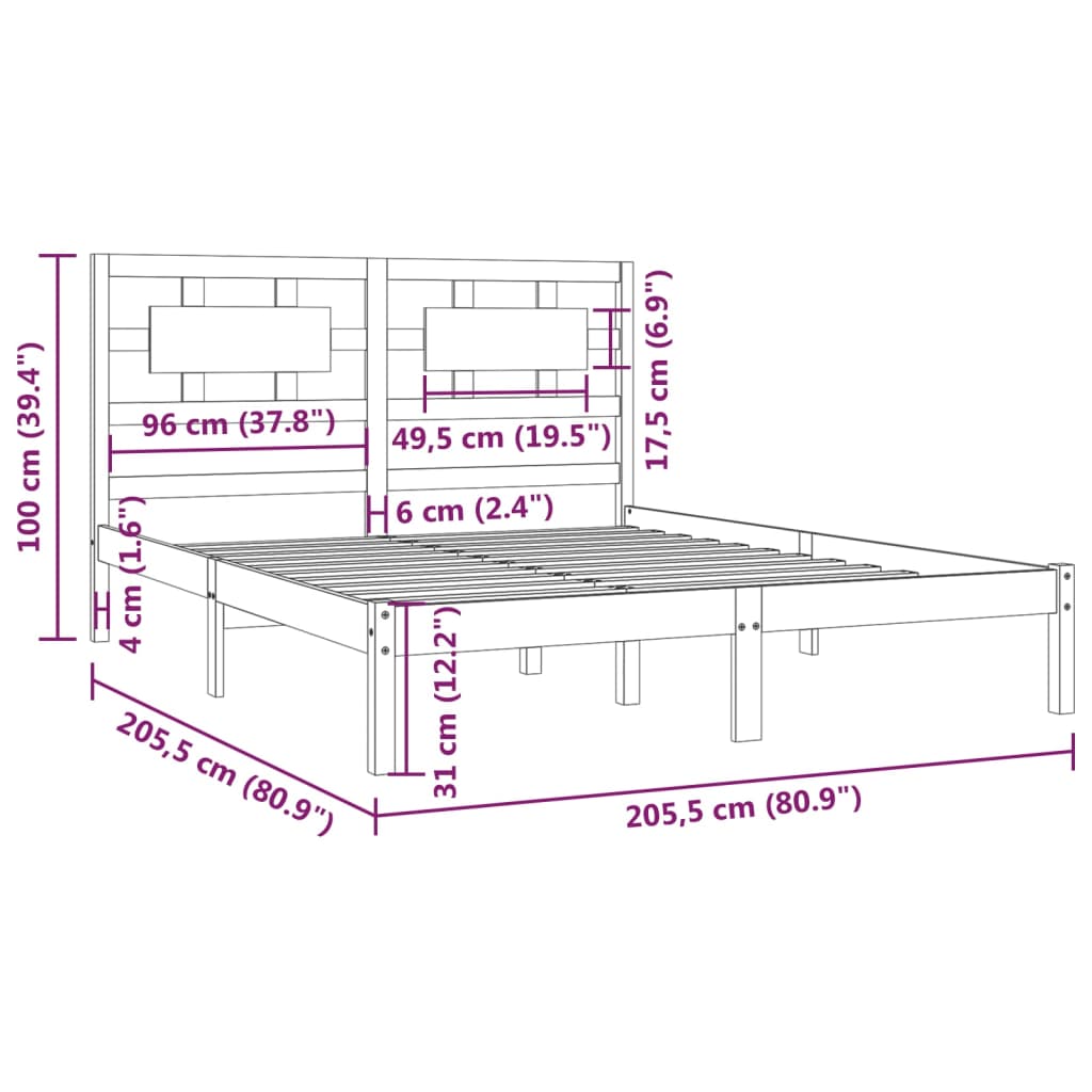 Sängynrunko musta täysi mänty 200x200 cm - Sisustajankoti.fi