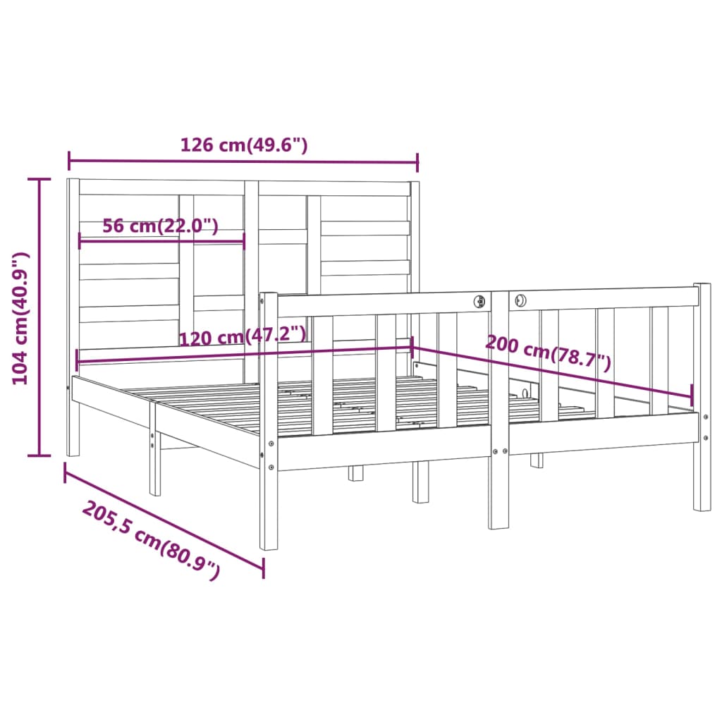 Sängynrunko hunajanruskea täysi mänty 120x200 cm - Sisustajankoti.fi