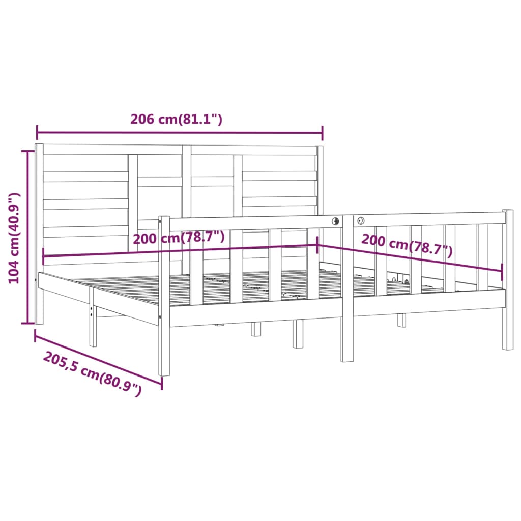 Sängynrunko harmaa täysi mänty 200 x 200 cm - Sisustajankoti.fi