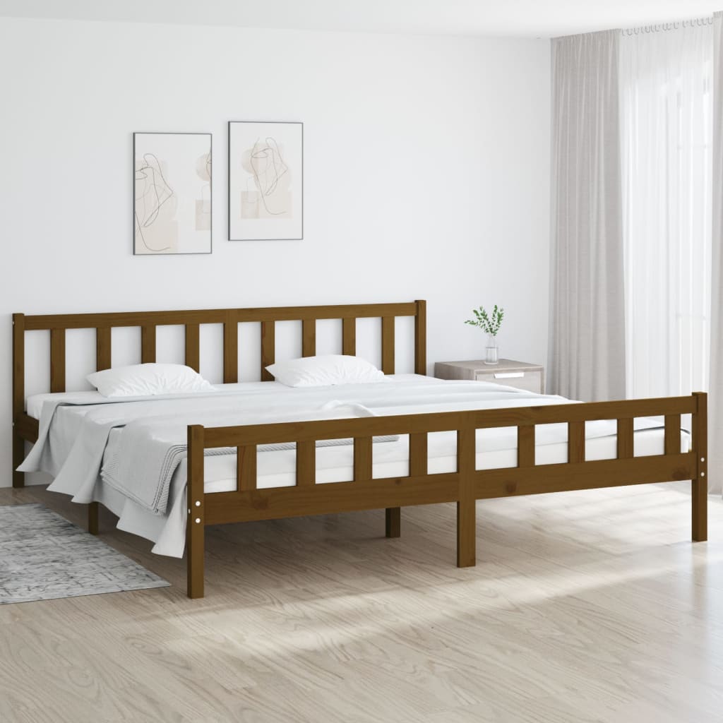 Sängynrunko hunajanruskea täysi puu 200x200 cm - Sisustajankoti.fi