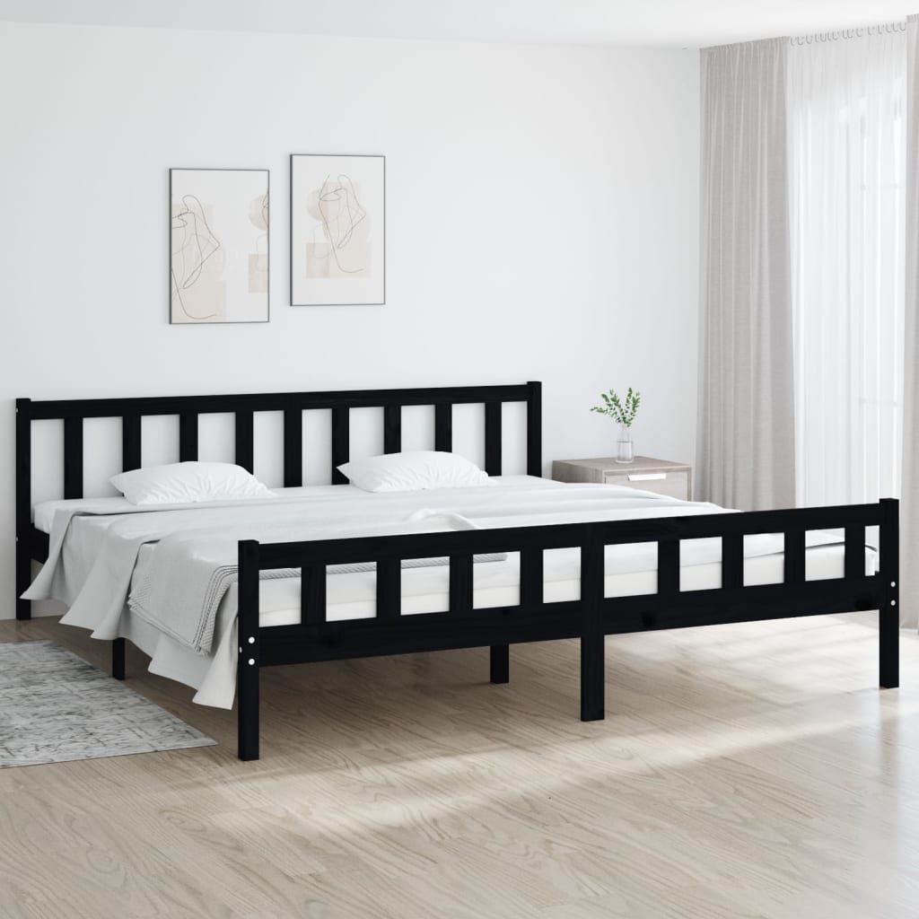 Sängynrunko musta täysi puu 200 x 200 cm - Sisustajankoti.fi
