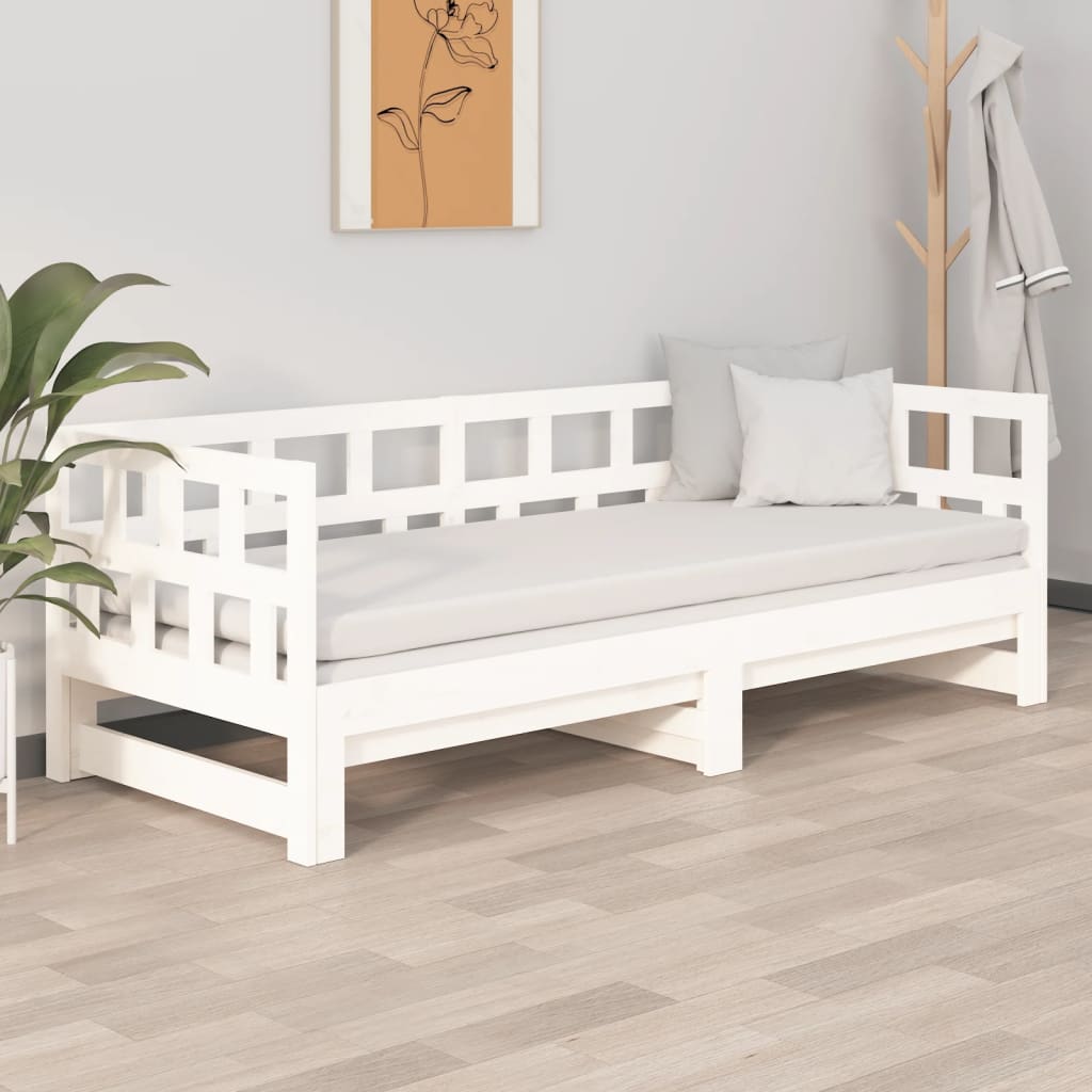 Sohvasänky ulosvedettävä valkoinen täysi mänty 2x (80x200) cm - Sisustajankoti.fi