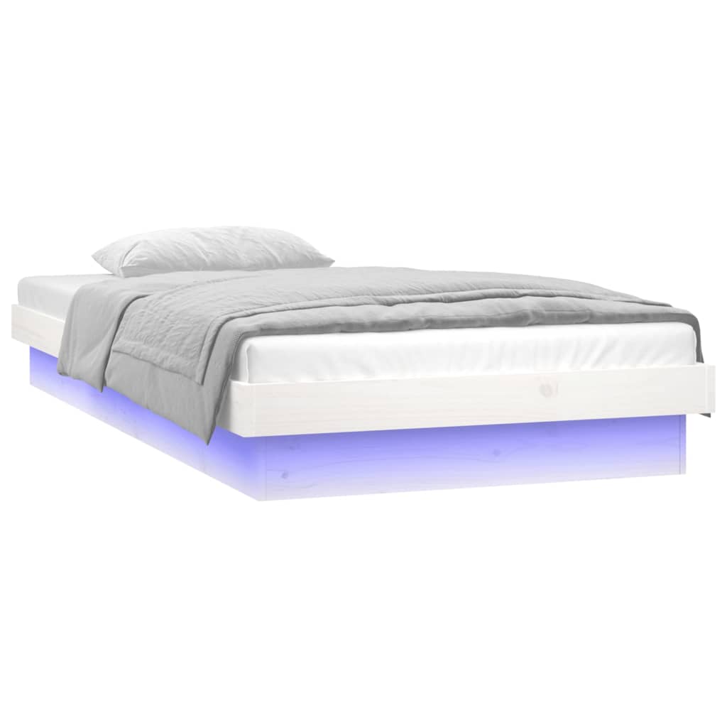 Sängynrunko LED-valoilla valkoinen 90x200 cm täysi puu - Sisustajankoti.fi